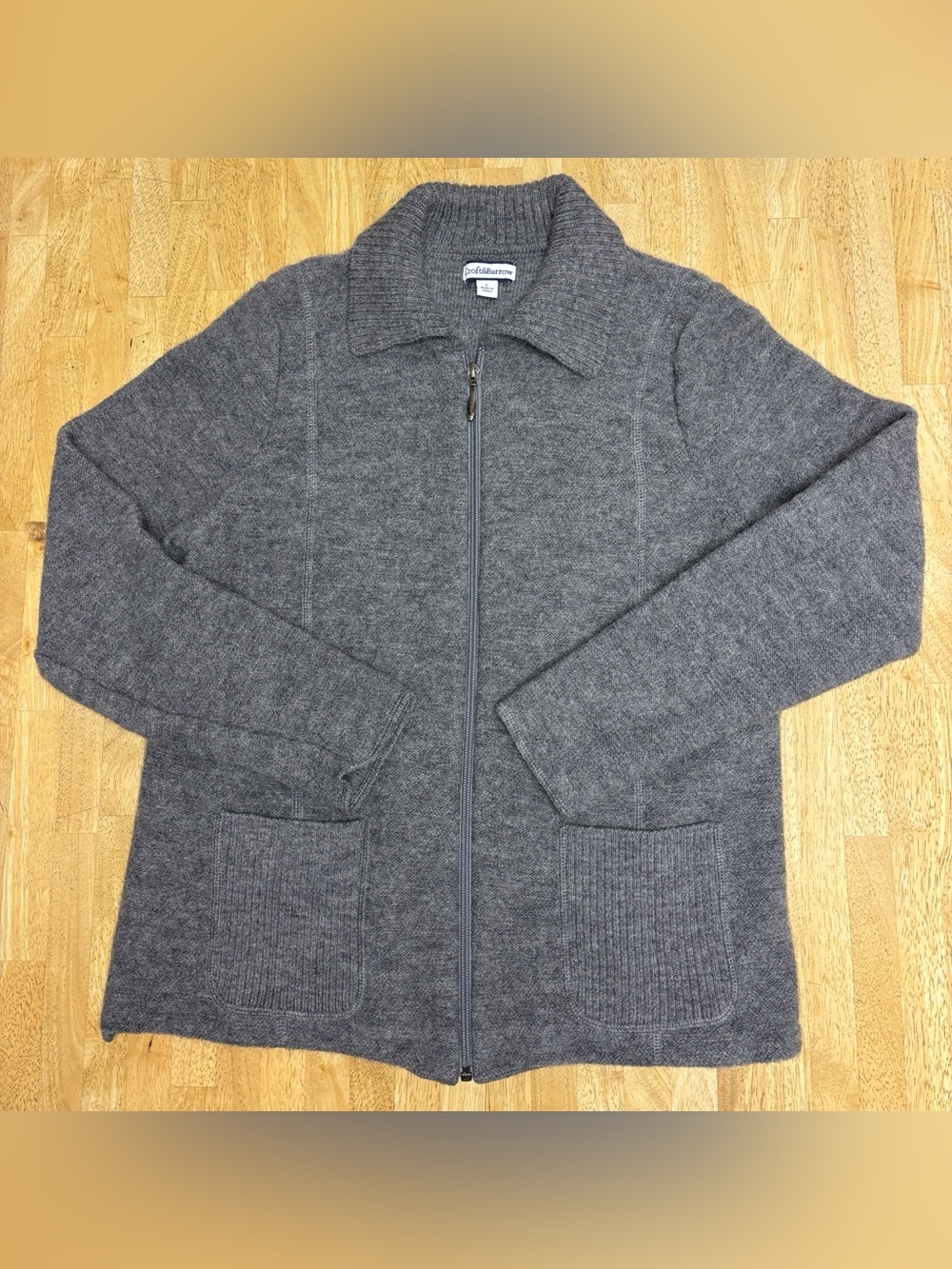 Croft & Barrow 100% Wool Full Zip Cardigan Sweater Jacket Gray L Capsule